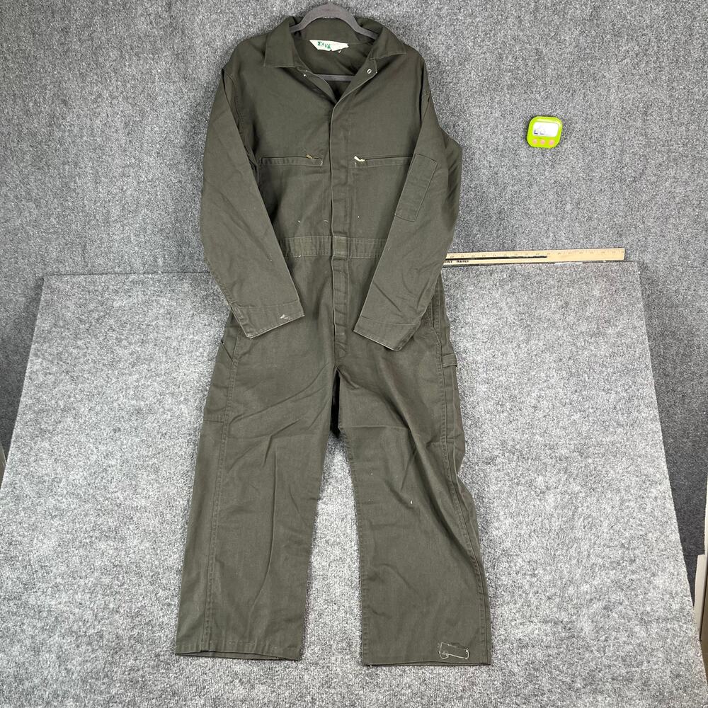 Key Work Coveralls 38 Mens Green Utility Jumpsuit Long Sleeve Zip Front Mechanic